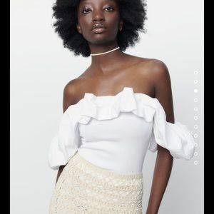 Zara White Ruffled Bodysuit